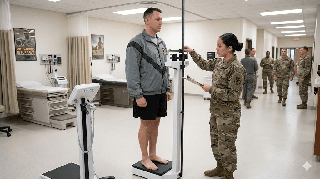 US Army height and weight standards for 2026 (AR 600-9) screening weigh-in and tape test readiness (AI-Generated Image)