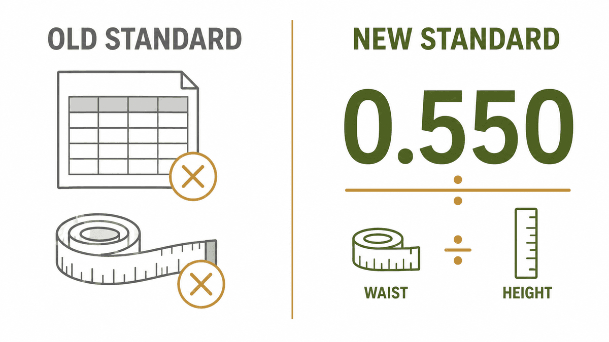 Old Army height/weight standard versus the current WHtR standard, side by side