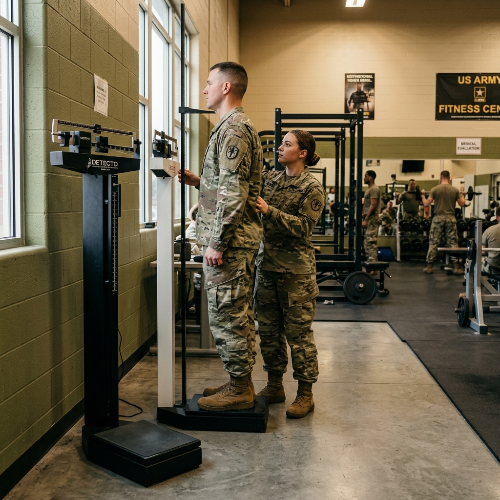 Weigh-in scale for Army height and weight screening (Army Height and Weight Calculator)